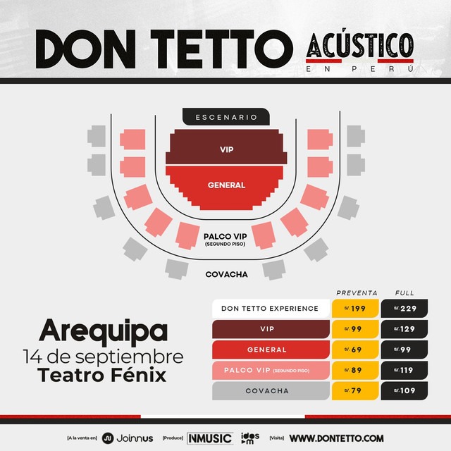 conciertos en arequipa don tetto acustico 2024 14 de septiembre ubicaciones y precios