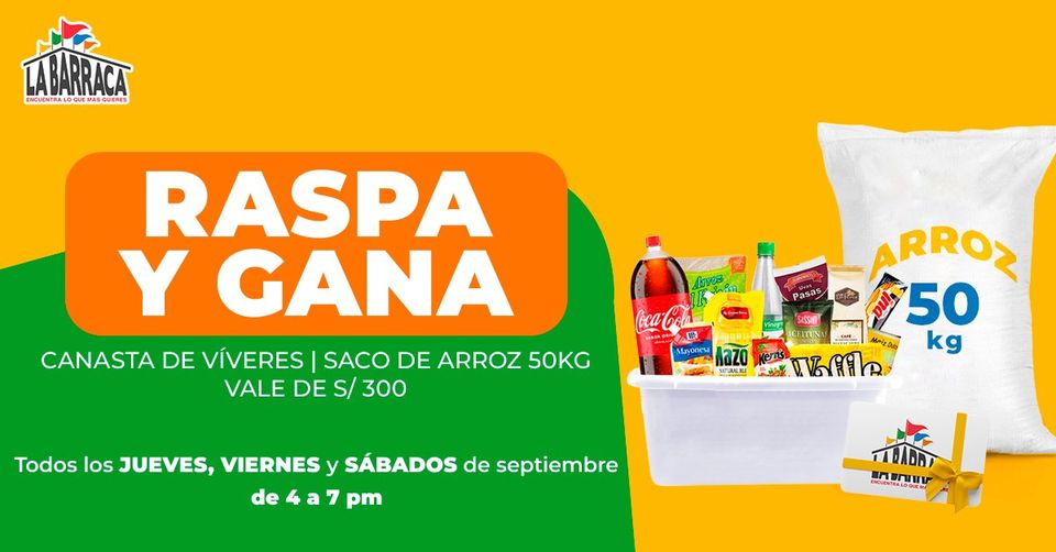 Gana Fabulosos Premios Este Viernes en Arequipa con tus Compras en La Barraca