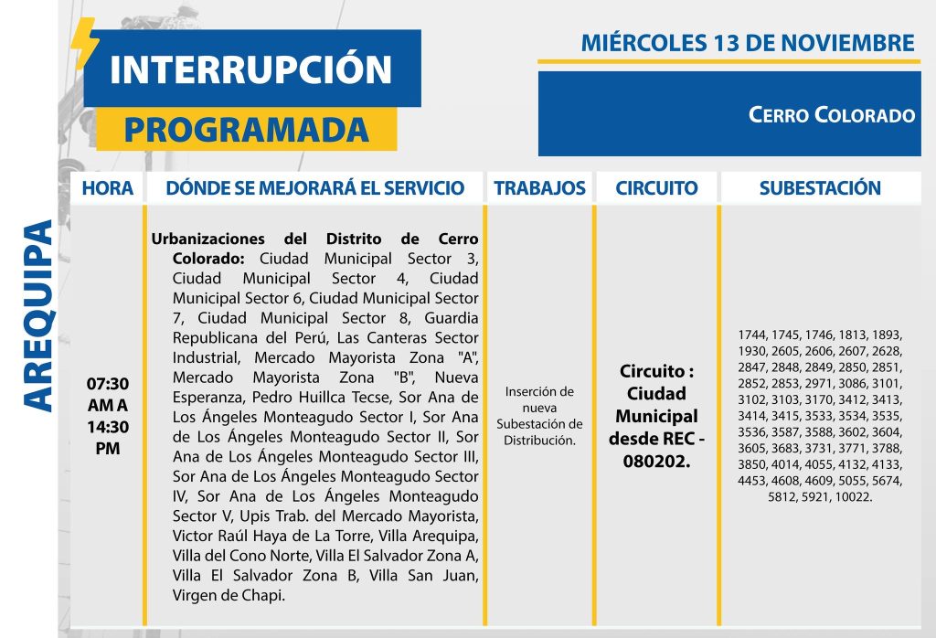 cortes de luz programados en arequipa seal 2024 11 13 cerro colorado